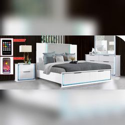 Free Delivery King Queen 4pc Bed Room set LED with app and remote control multy colour