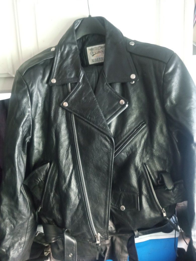 Brand New Motorcycle Leather Jacket With Matching Leather Pants