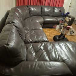 3 Sectional Dark Gray Leather Sofa