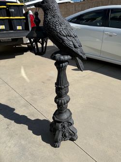 Large Black Raven Statue with Lantern