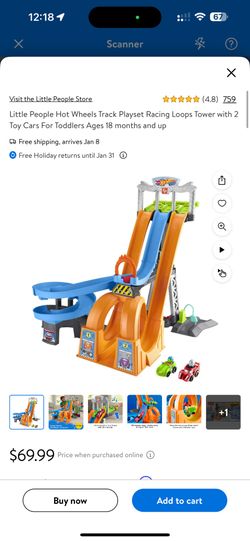 Open Box Like New Little People Hot Wheels Track Playset Racing Loops Tower with 2 Toy Cars For Toddlers Ages 18 months and up
