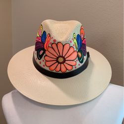 Mexican Artisanal Hat, Hand Painted Hat, Colorful Floral Hat, Traditional Mexican Hat, Floral Painted Hat Size Large