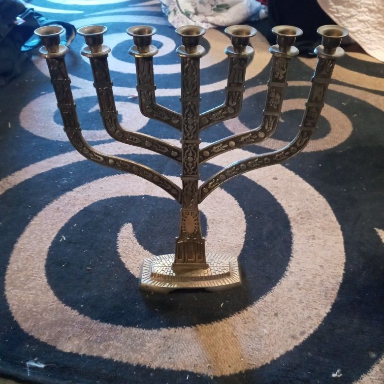 1970, Solid Brass Menorah, Israeliana, Jewish candelabra, Jewish home decor, Hanukkah