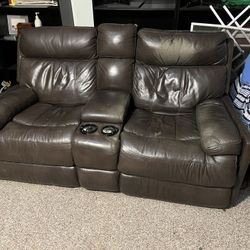 Brown Leather Love Seat 2 Seater With Electric Recliner