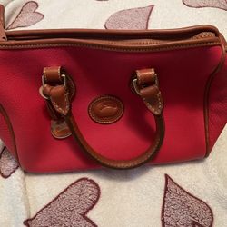 Dooney And Bourke Red Purse With Brown Leather Trim
