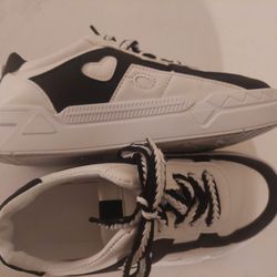 6.5 US /37 Euro BLACK AND WHITE HEART SHOES