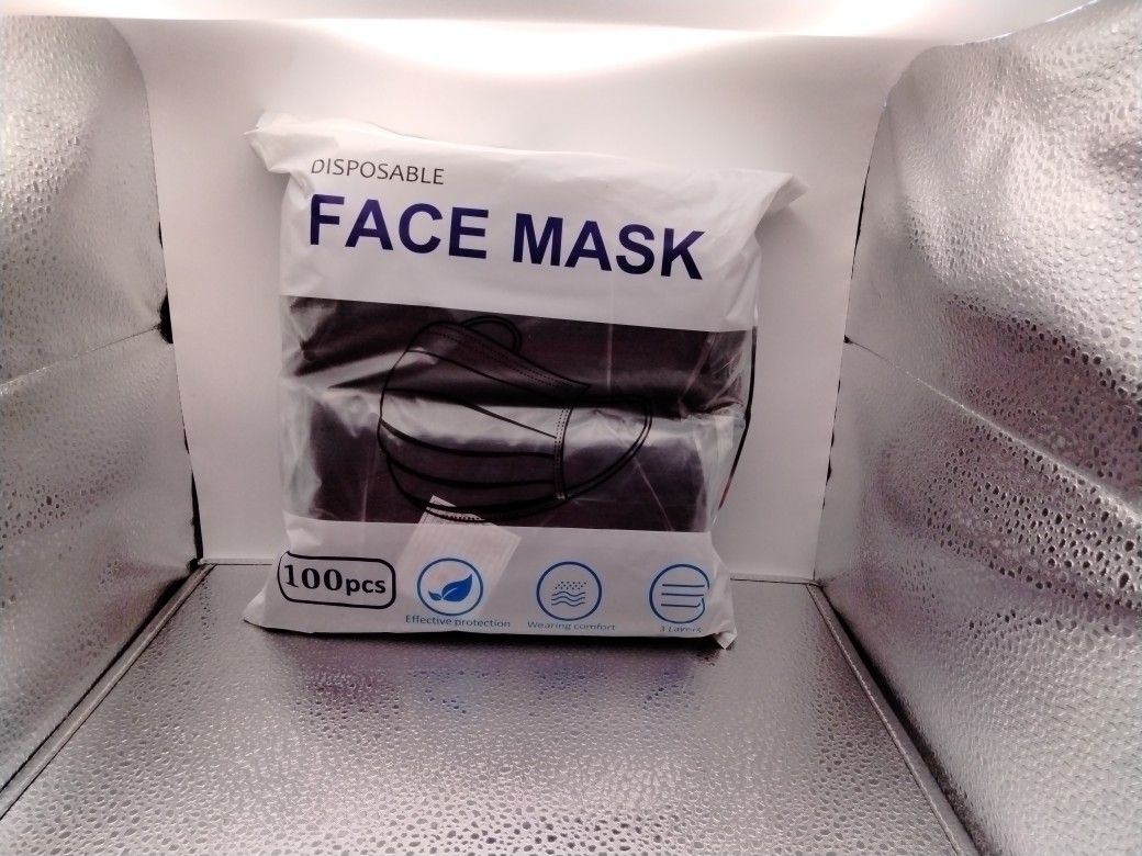 Face Mask Black Disposable 100 PCs For Men & Women's Adult Breathable Face Mask