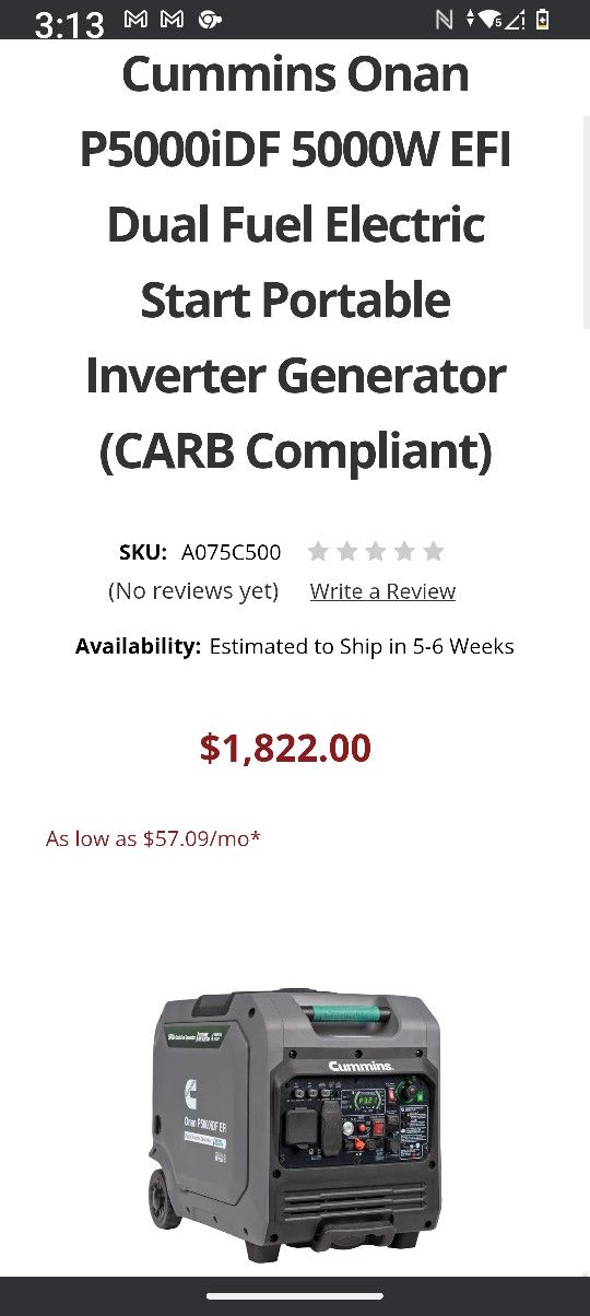 Cummings Onan 4500i Inverter/Generator 4