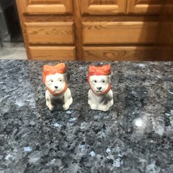 Vintage Pair Of Salt And Pepper Shakers Dog With A Toothache.  Preowned 