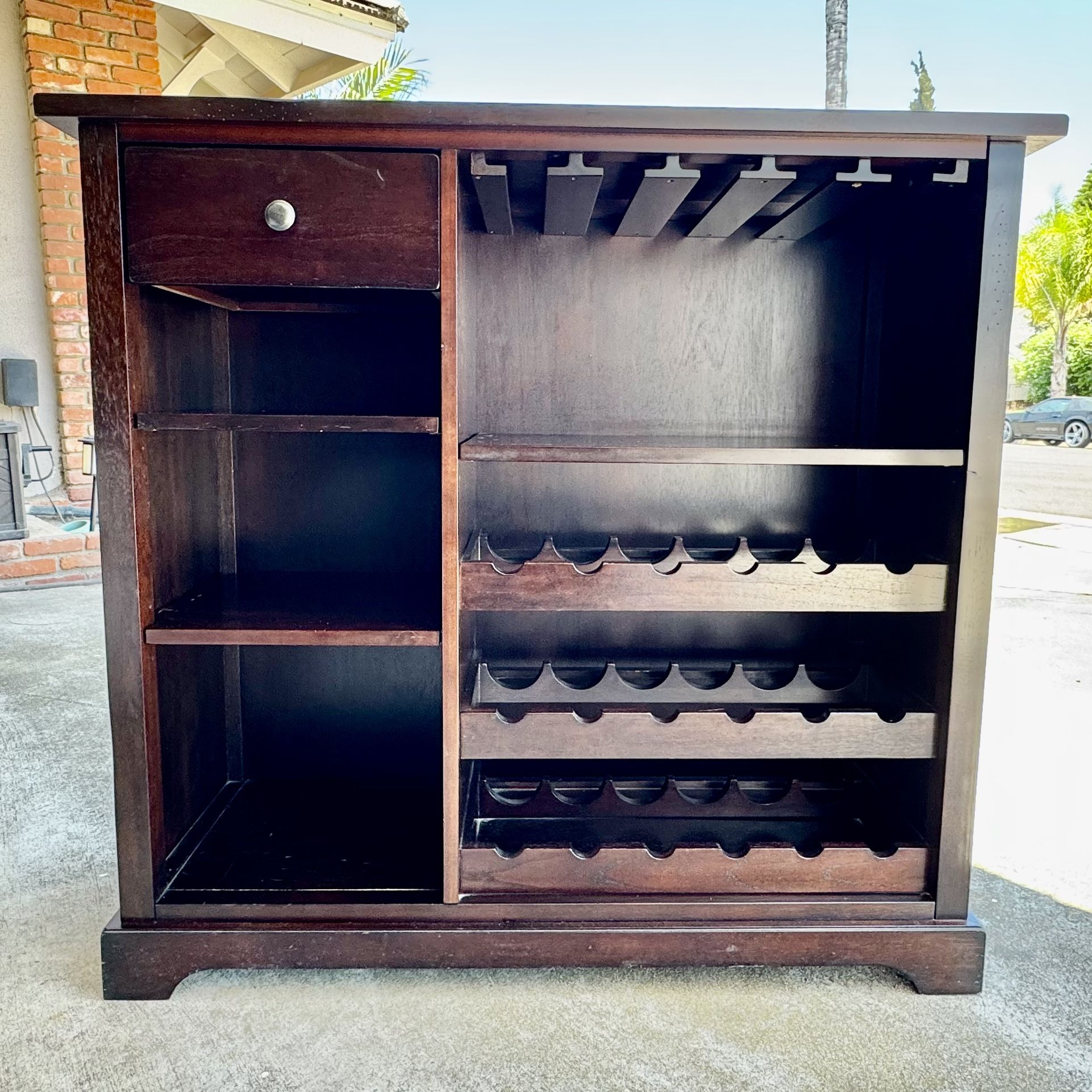 Espresso Wood Wine Storage Cabinet *Good Cond*