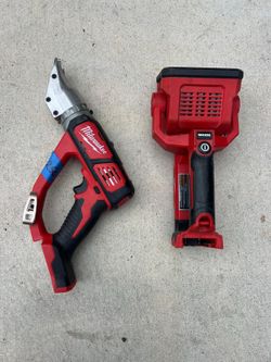 Milwaukee double cut shear 18v like new asking $200 and Milwaukee led light 18v $90