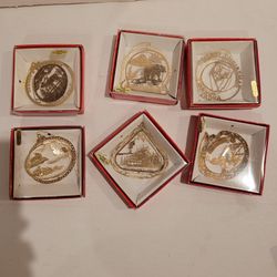 6 Vintage Christmas Ornaments 14k Gold Finish See Photos 