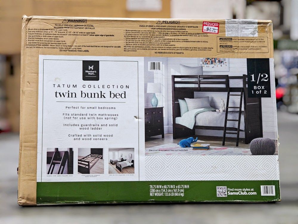 Tatum Collection Twin Bunk Bed, Espresso