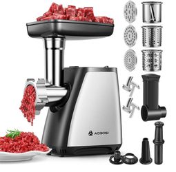 AAOBOSI Meat Grinder, 4-In-1 Meat Grinder Electric [2800W Max] with 3 Slice, Shred Blades,2 Blades,3 Plates,Sausage Stuffer,Kubbe Kit, for Home Kitche