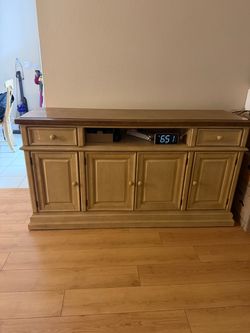 Hardwood TV stand with storage