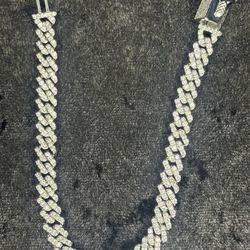 White Gold Sterling Silver VVS Moissanite Cuban Link Chain Bracelet 