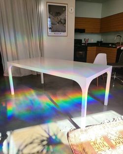 White table. 8 person.
