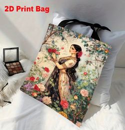 Floral Woman Print Canvas Tote Bag