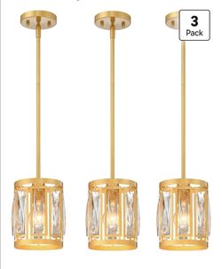 3 Pack Gold Pendant Lights Kitchen Island Modern Crystal Mini Chandelier