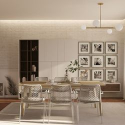 BRAND NEW 7 Piece Rectangular Acacia Wood Table With Aluminum & Rope Grey Chairs Indoor Furniture Dining Set
