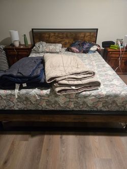 Queen Bed Frame + 2 Night Stands -  Excellent Condition