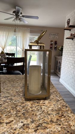 Gold Metal and Glass Candle Lantern