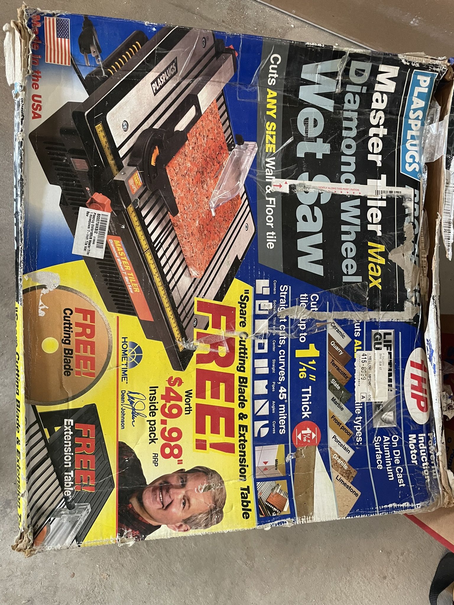 Wet saw Plasplugs master tiler max 1hp master tiler diamond wheel tile cutter 7 "