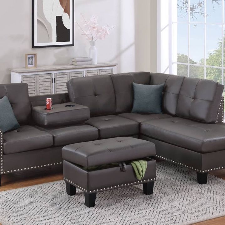 3pc Sectional Sofa W/ Storage Ottoman