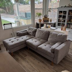 Midcentury Modern Light Gray L Couch 3 - 4 Seats