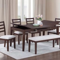 WALNUT DINING TABLE SET WITH DRAWERS AND STORAGE 