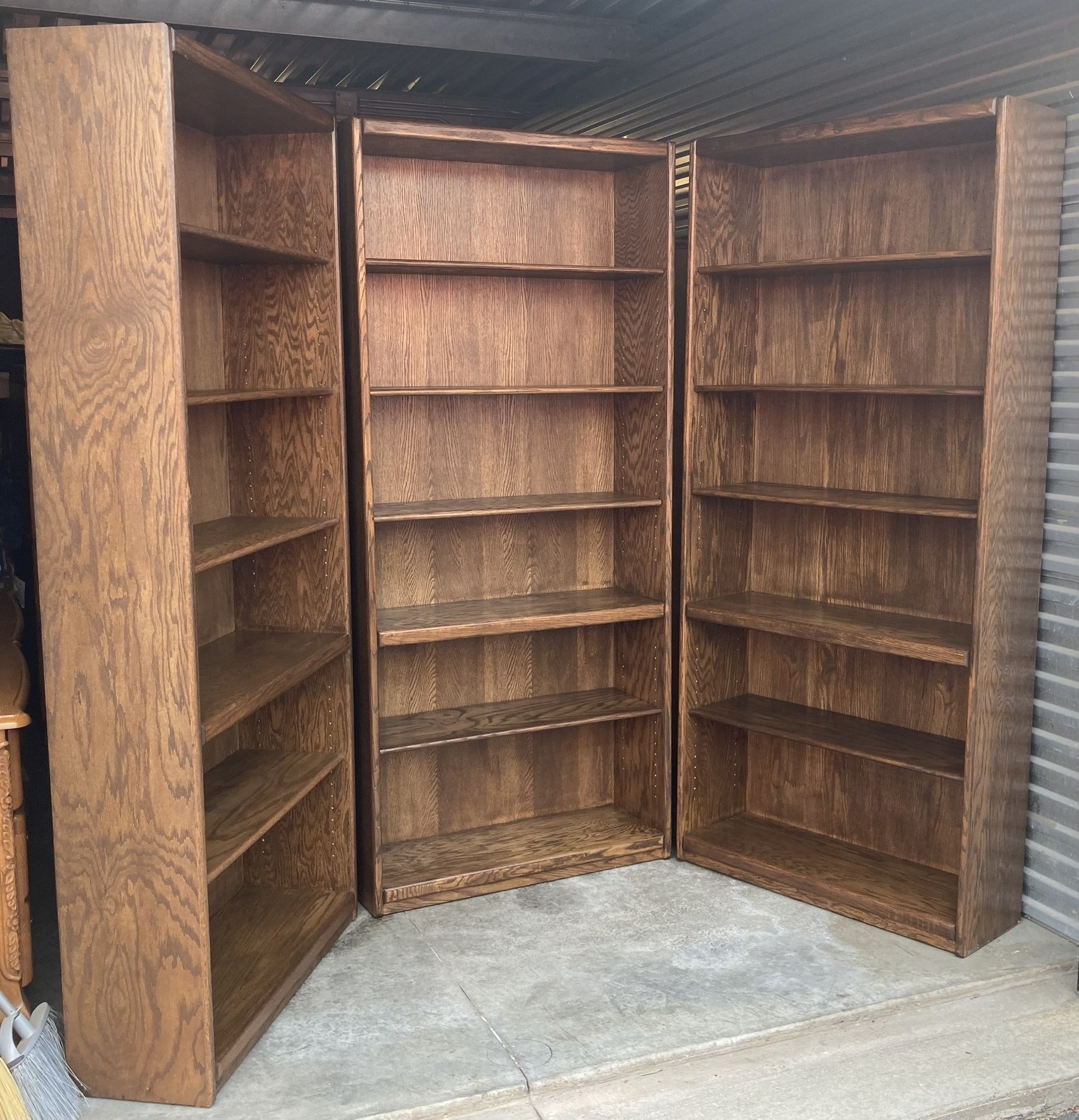 Set of 3 Oak Bookcases / Storage Display Bookshelves