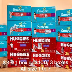FIRM PRICE - HUGGIES Size 1-7, PAMPERS Size 3-7