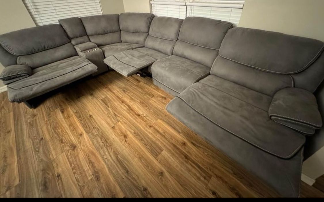 Alejandra gray reclining sectional now only $1399. Easy finance option. Same day delivery.