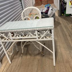Wicker Vanity/desk And Chair 