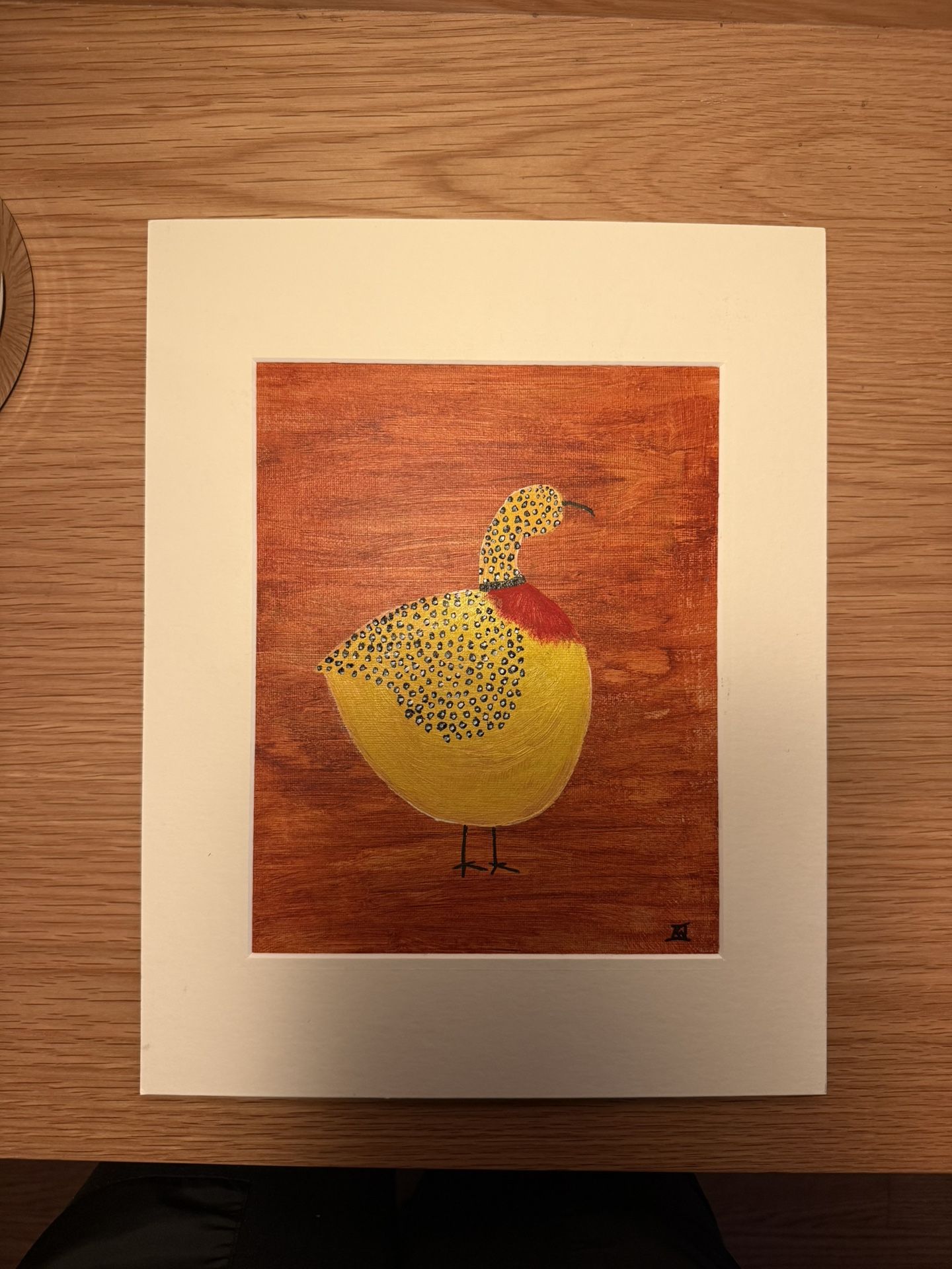 Original Hand-Painted Folk Art Bird . Matted & Ready 