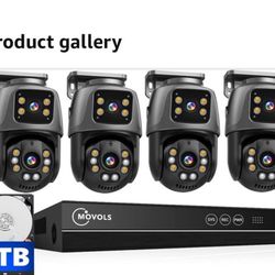 MOVOLS Dual-Lens PoE Security Camera System, 4 x 6MP Pan/Tilt PoE 360 Camera Outdoor, Person/Vehicle