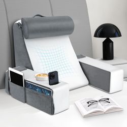 Reading Pillow for Bed Sitting Up with Detachable Arms & Cup Holders