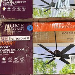 Kensgrove II 72 in. Smart Indoor/Outdoor Matte Black Ceiling Fan with Remote Included Powered by Hubspace