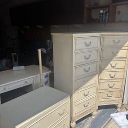 Cream Colored Antique Dresser Set- 4 Pieces 