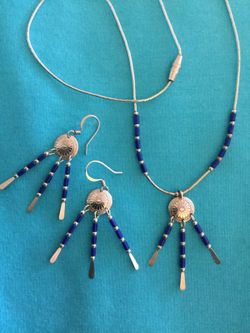 Silver necklace & earring 💙 Blue beads jewelry