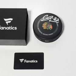 2021 Caleb Jones Autographed Chicago Blackhawks Official Game Puck Fanatics COA