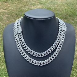 14k White Gold Plated 13mm Cuban Link Chain 18” 20” 22” Iced out Premium Choker Necklace Box Clasp
