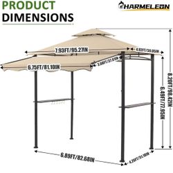 CHARMELEON 5x8 FT Grill Gazebo,Grill Canopy with Big Awning&2 Side Shelves&6 Hooks,Powder-Coated Steel BBQ Shelter for Patio Backyard Outdoor Grilling
