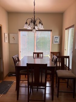 Wood Counter Height Dining Table with Leaf & 6 Chairs
