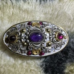 Oval Garnet & Amethyst Brooch/Pendant