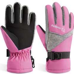 WALSKING Kids Winter Gloves, Snow Waterproof Ski Cold Weather Insulated Outdoor Snowboard Thinsulate Gloves for Boys Girls Youth