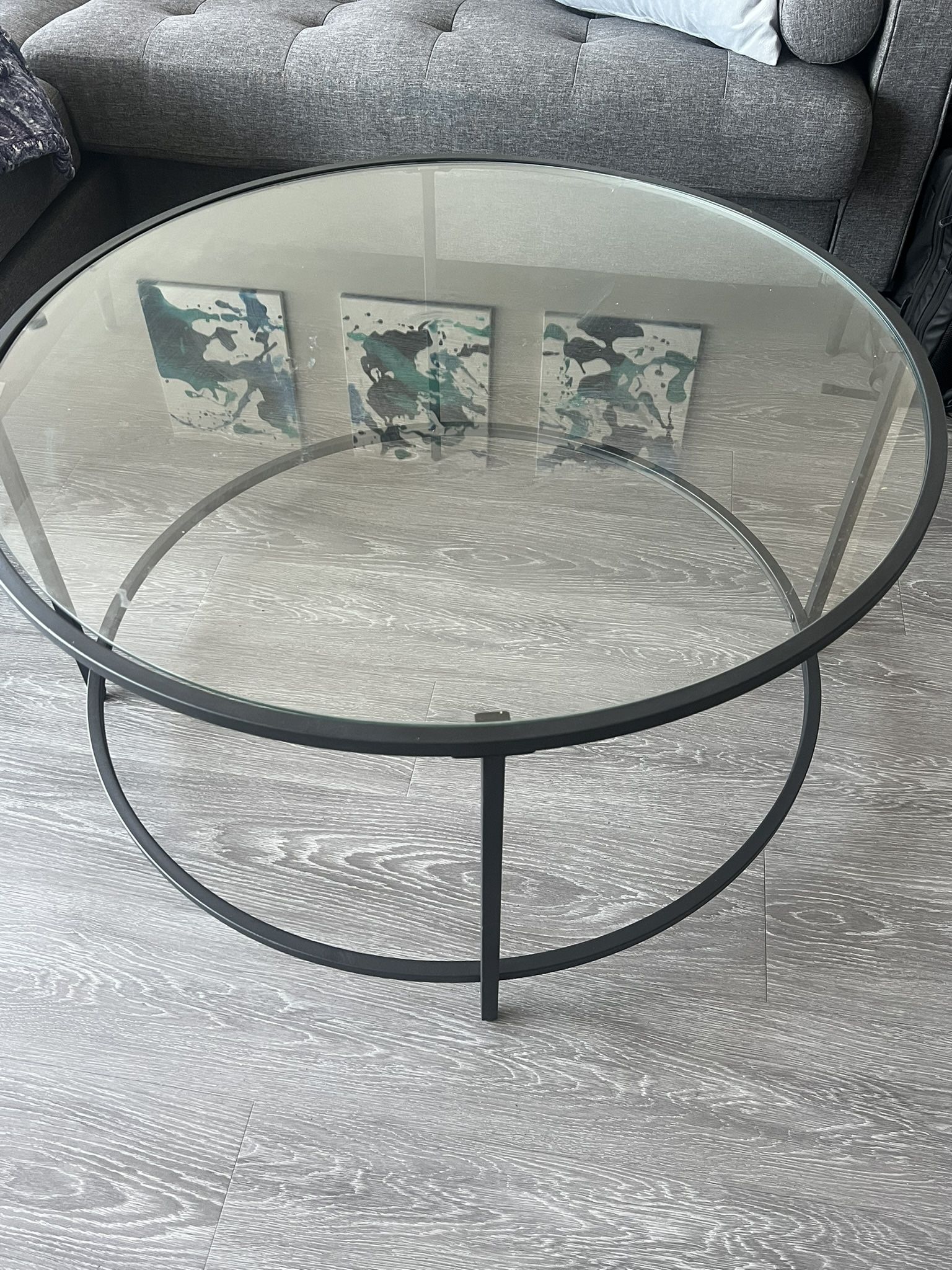 Round Glass Coffee Table – Black Metal Frame