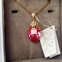 NIB Leafael 18k Gold Plated Pink Austrian Crystal Teardrop Pendant Necklace 18"