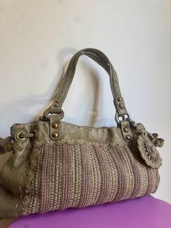 Vintage Isabella Fiore Woven Leather Satchel with Crochet Flower Detail