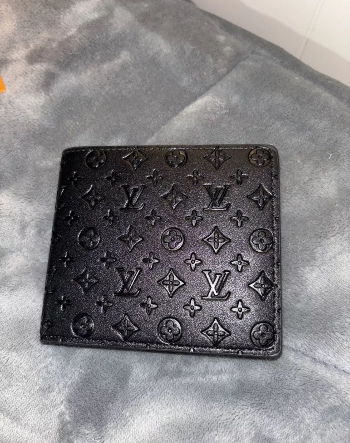 Louis Vuitton Black Monogram Mini Logo Engraved Leather Wallet